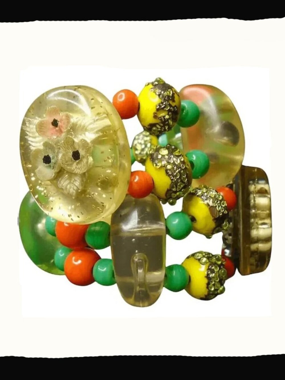 Tropical Wrap Bracelet with Vintage Lucite 50s Fruit Salad Quirky Eclectic Y2K
